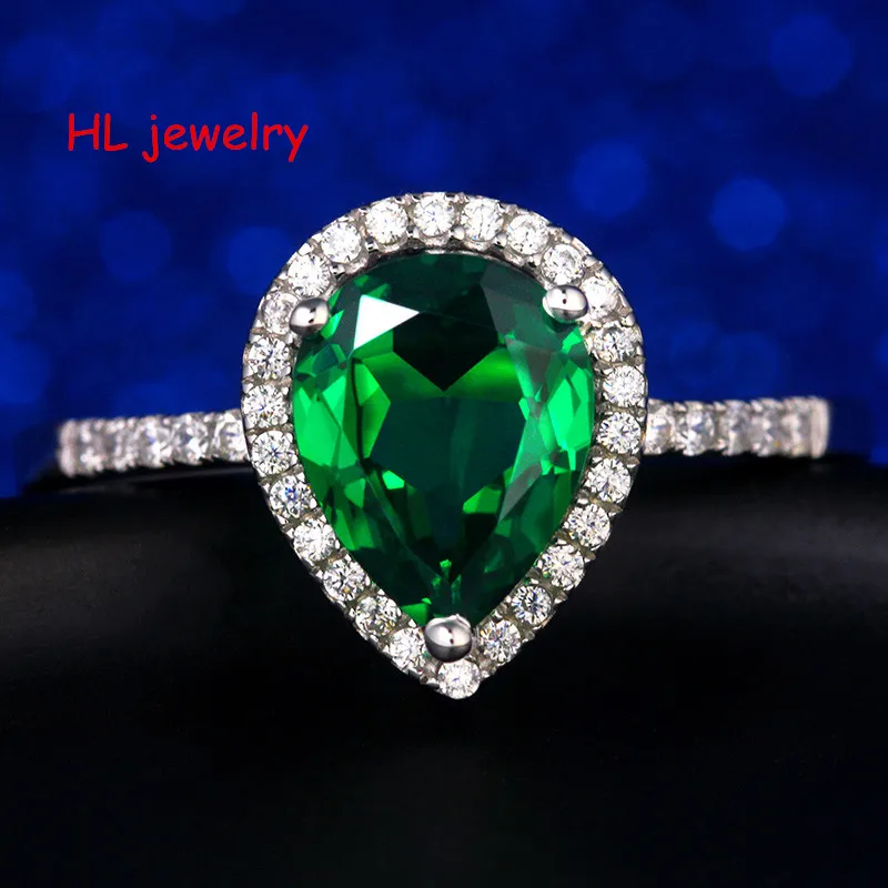 1.5ct 7x9 мм синтез зеленый камень капля воды серебро 925 пробы ювелирное изделие с