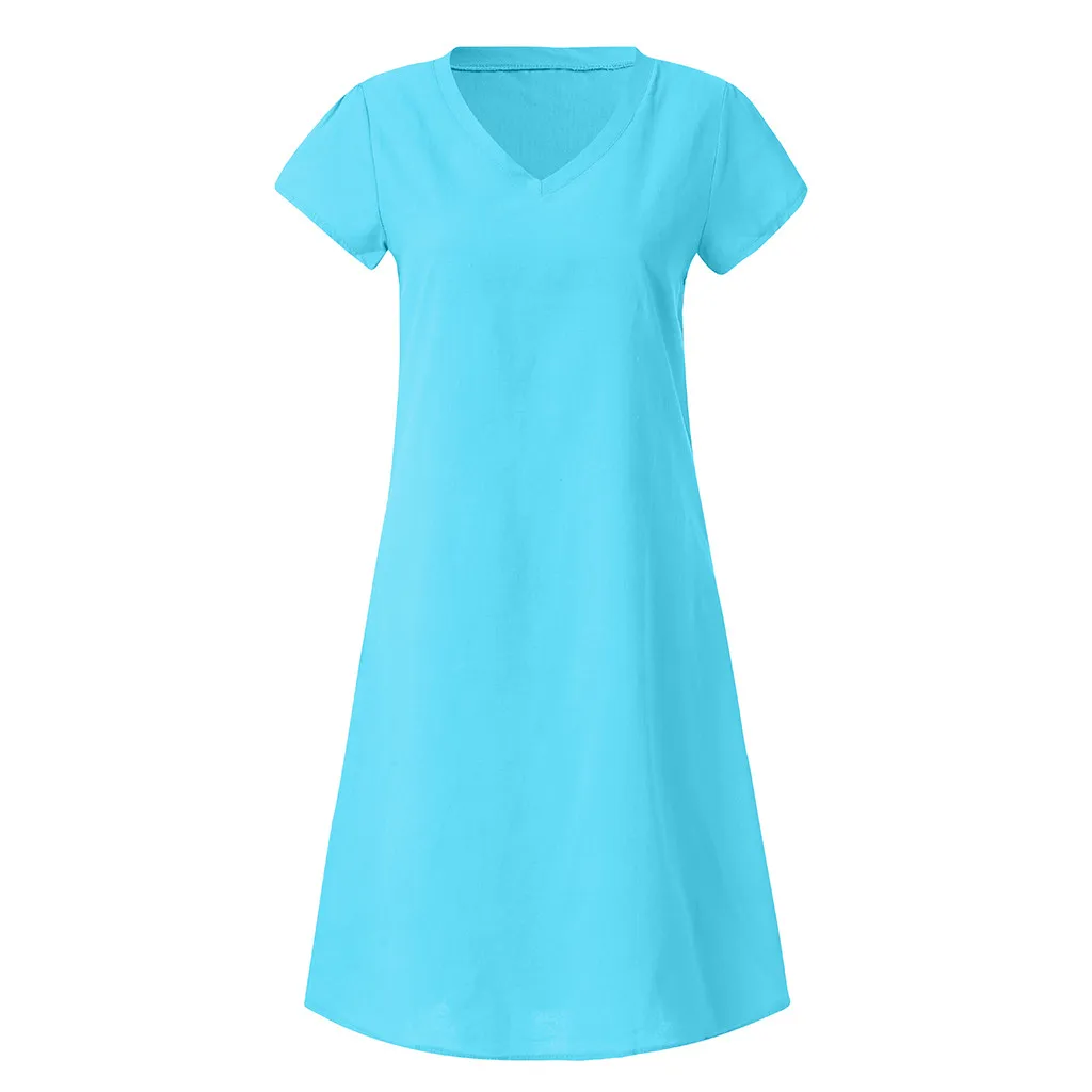 Womail женское платье, Летний стиль, Feminino Vestido, футболка, хлопок, на каждый день, размера плюс, для девушек, летние льняные платья, dropship, May16 - Цвет: Blue