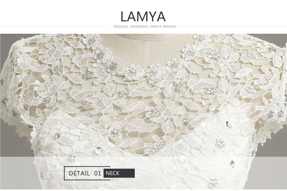 LAMYA короткое платье de novia с блестками, короткие свадебные красивые аппликации, большие размеры, длина до колена, кружевные короткие свадебные платья