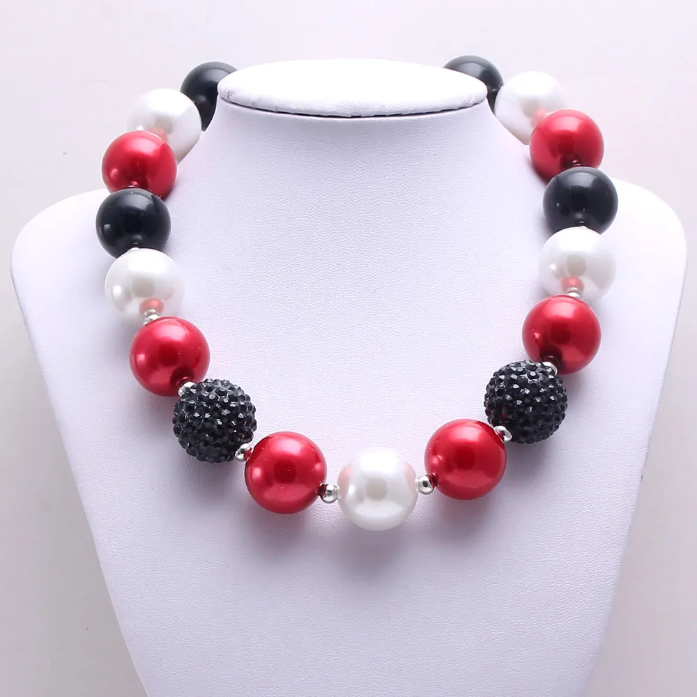 MHS.SUN 2PCS Pearl Beads Baby Kid Chunky Necklace Red+Black Color Girl Kids Bubblegum Bead Children Jewelry | Украшения и