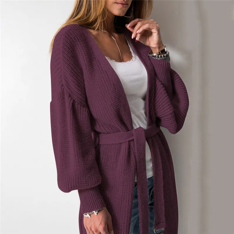 Korobov European 2018 New Arrival Lacing Long Sweaters Vintage Loose Female Sleeve Thin Women Cardigans 76458 |