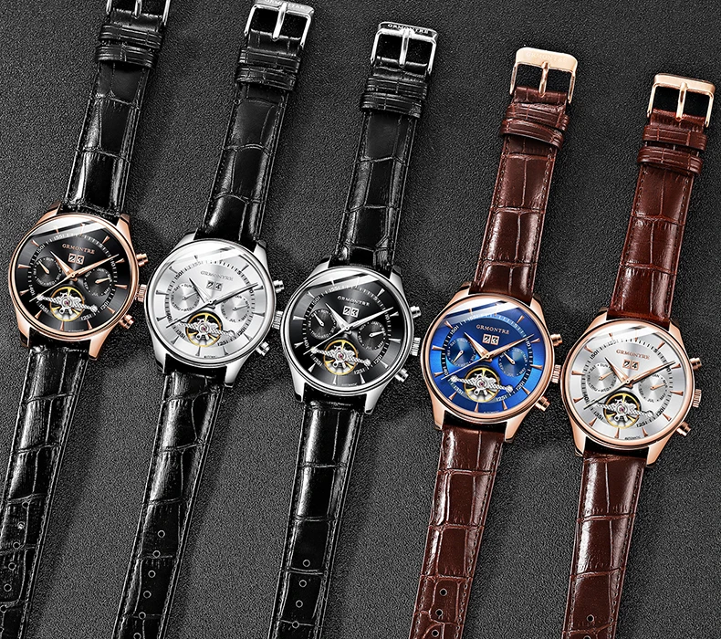 Мужские полностью автоматические механические часы Tourbillon роскошные модные