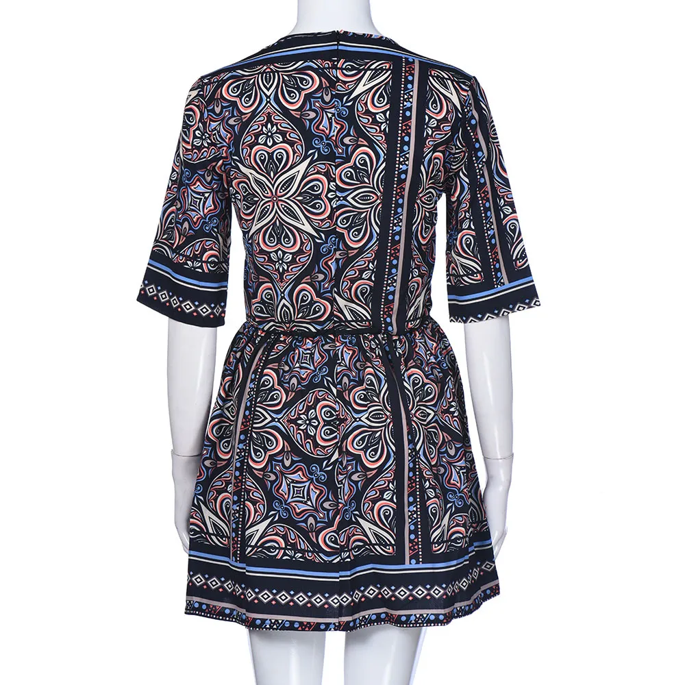 2019 Women Retro Bohemia Short Sleeve Flower Printed Casual Ethnic Style Vintage Multicolor Ball Gown Mini Dress | Женская одежда
