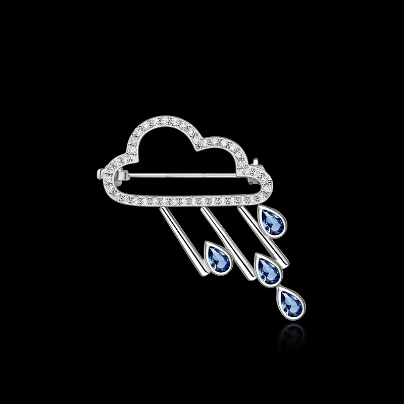 Медные Броши в виде облаков и дождя с голубым цирконием милые заколки кристаллы