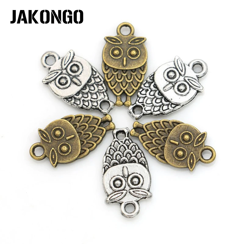 JAKONGO 20 шт./лот антикварные посеребренные/Бронзовые Подвески в виде совы с птицами