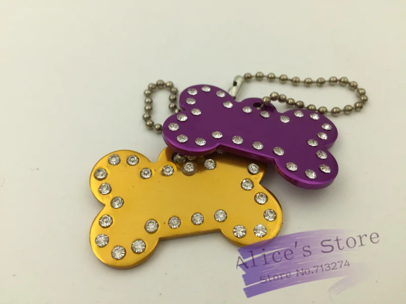 Rhinestone Pet ID метки Bone форма собака бирка алюминиевый сплав и кошка бирки мяч цепочки