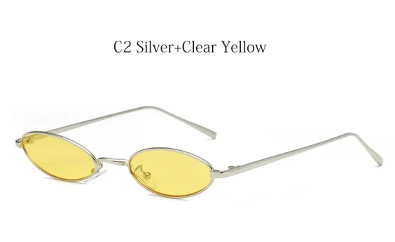 C2 Silver Yellow Маленькие овальные солнцезащитные очки для женщин, Ретро стиль, металлическая оправа, очки, модные, маленький размер, красные, желтые, прозрачные линзы, солнцезащитные очки,, новинка, UV400 - Цвет линз: C2 Silver Yellow
