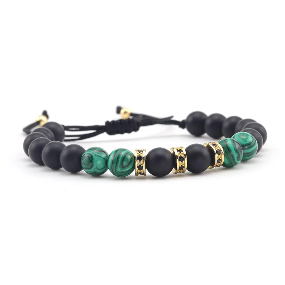 3pcs/Set Luxury CZ copper Charm mens Bracelet Braided macrame Malachite natural stone beads bracelets &amp bangles for Men Jewelry |