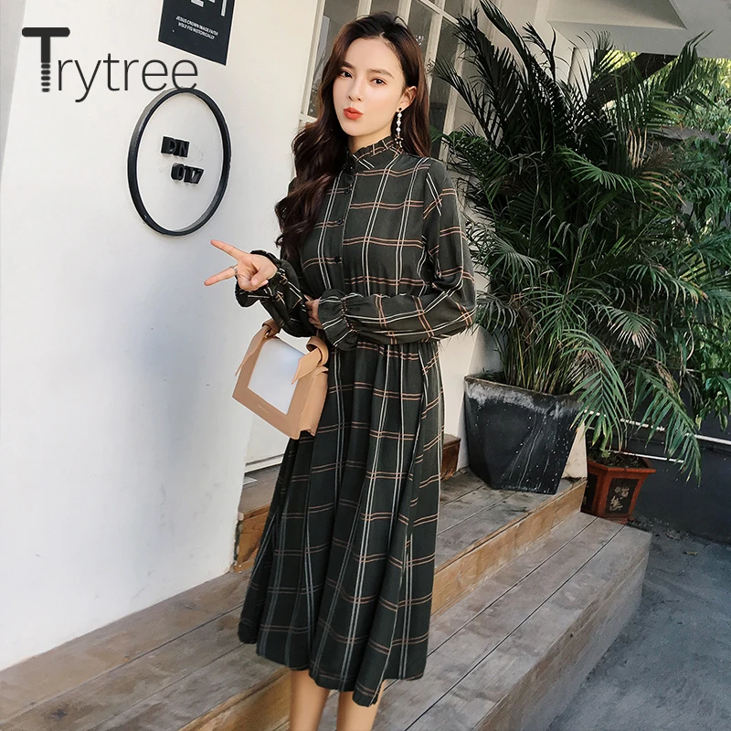 Trytree/летнее осеннее повседневное однобортное платье рубашка шелковистые женские