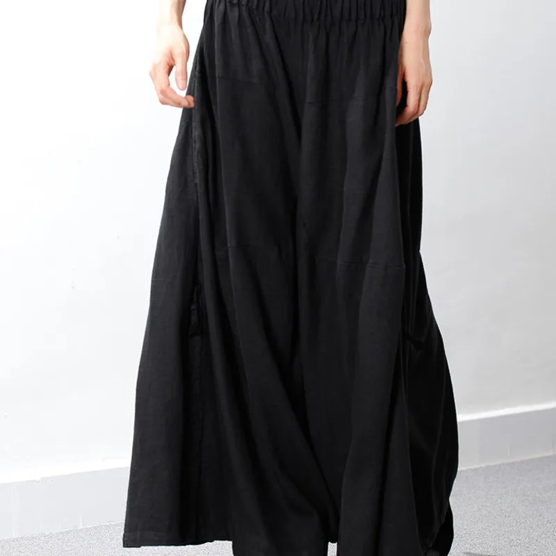 Женские свободные брюки LANMREM льняные плотные широкие с галстуком-бабочкой на