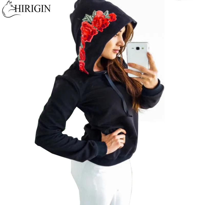 Женский короткий топ с капюшоном повседневное винтажное худи цветочной вышивкой