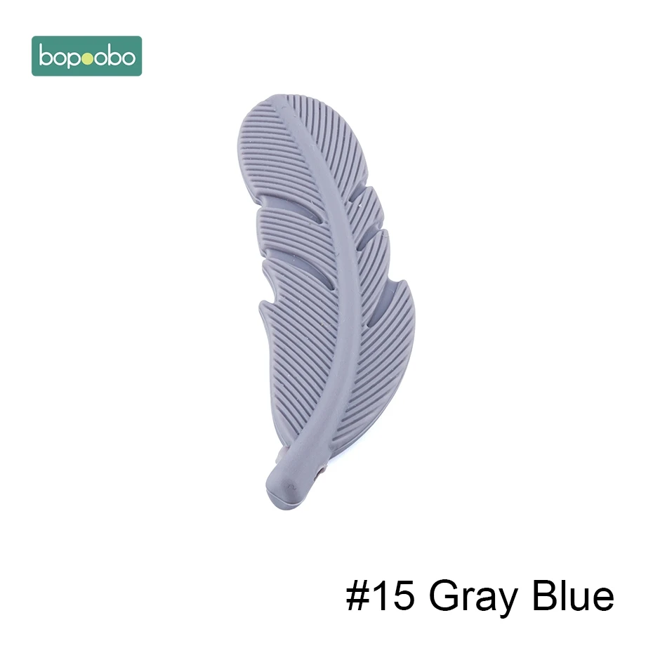 Gray Blue Feather Bopoobo 20 шт. силиконовый бисер с перьями для малышей, маленький стержень для детей, Детский силиконовый Прорезыватель для зубов с перламутровыми листьями, силиконовый Прорезыватель для грызунов - Цвет: Gray Blue Feather