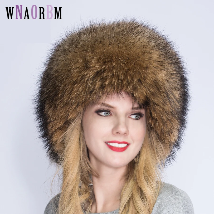 WNAORBM Autumn and winter female Russian raccoon dog royal fur cap fox fur cap dome Mongolian hat  fur hat