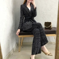 thick woolen suit 2020 autumn and high quality winter new women korean fashion wide leg pants two piece set suit