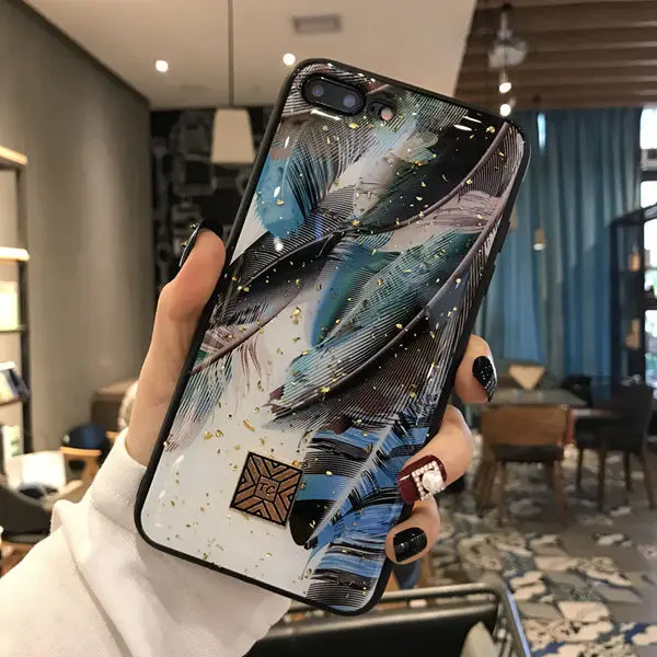 Style B Роскошный Золотой фольга Павлин перо чехол для телефона для iPhone 8 7 6 6s Plus X XS чехол для MAX XR Мягкий ТПУ силиконовый чехол для iPhone 11 pro - Цвет: Style B