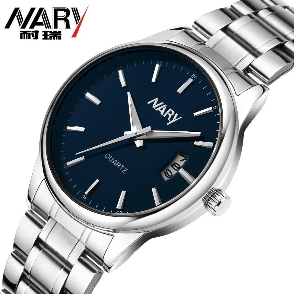 Мужские наручные часы Nary брендовые роскошные из нержавеющей стали с полным