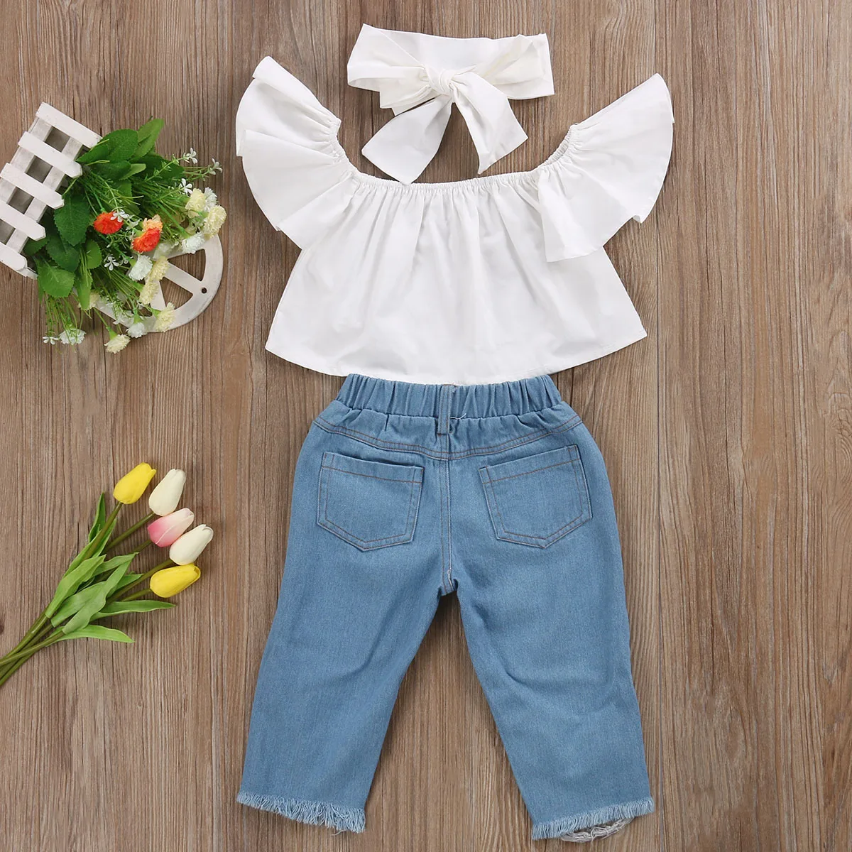 3 шт. детские джинсовые брюки и топ с открытыми плечами|clothing sets|kids stylegirls kids |
