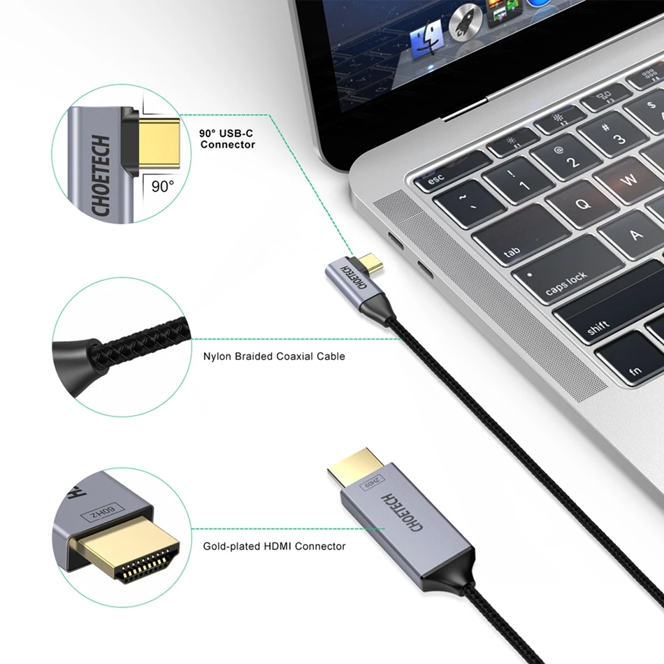CHOETECH Тип usb C на HDMI Кабель 90 градусов Thunderbolt 3 Совместимость кабель для iPad Pro 2018 samsung