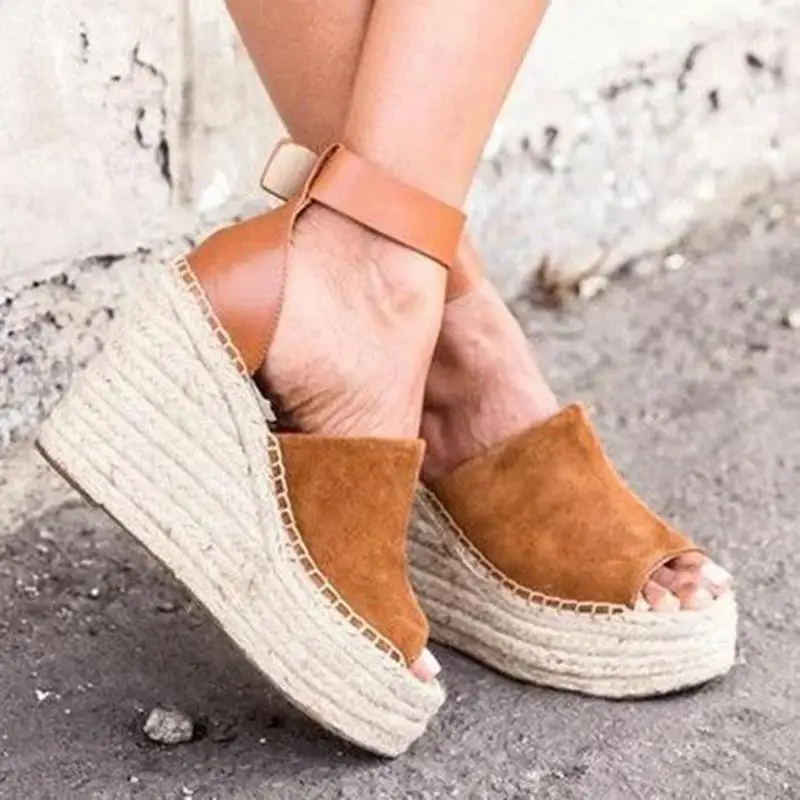 2019 женские босоножки на танкетке Sandalias Mujer Туфли-сабо эспадрильи | Обувь