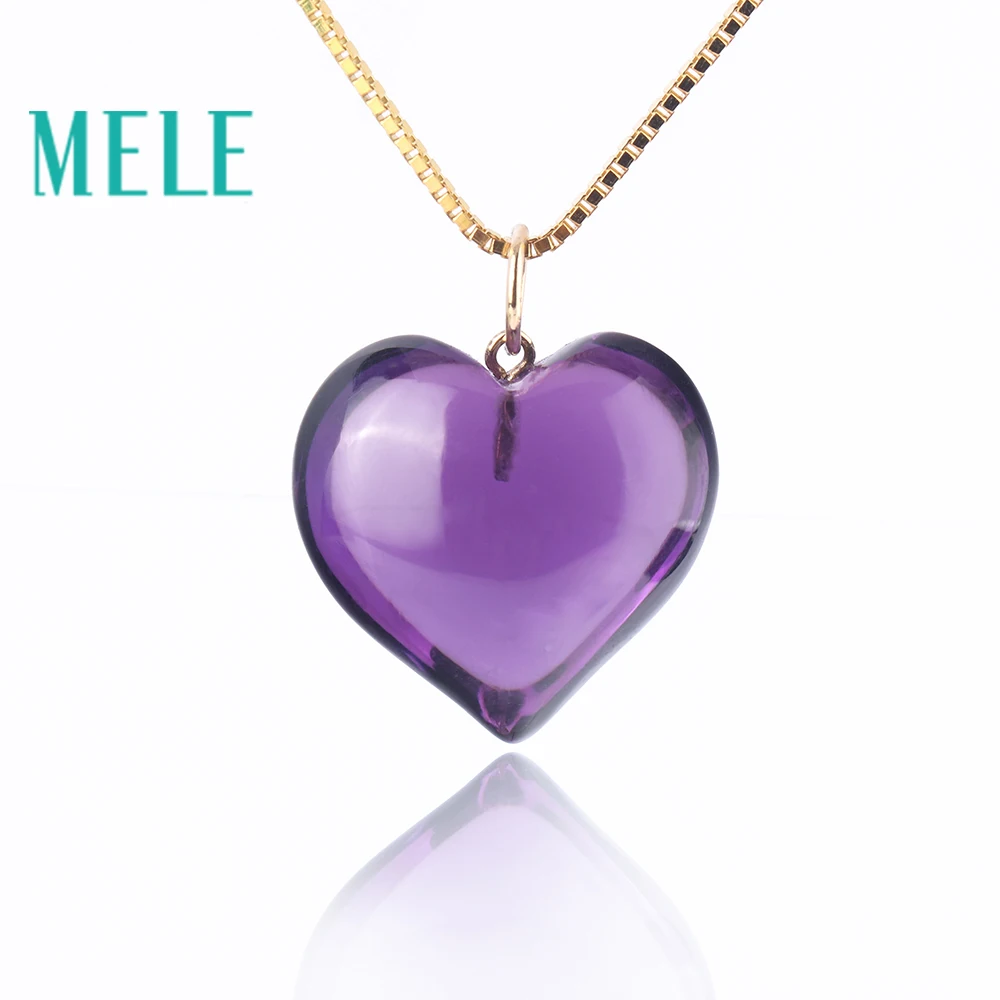 

Natural amethyst real 18K gold heart pendant for women and man,13.8ct fashion and simple fine gemstone jewelry with high quality