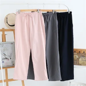 Осенние парные хлопковые марлевые штаны для сна, женские домашние пижамные штаны с галстуком, Мужские штаны, женские пижамные штаны