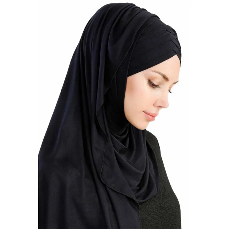 women plain bubble cotton jersey scarf Head hijab wrap solid instant shawls foulard femme muslim hijabs store ready to wear
