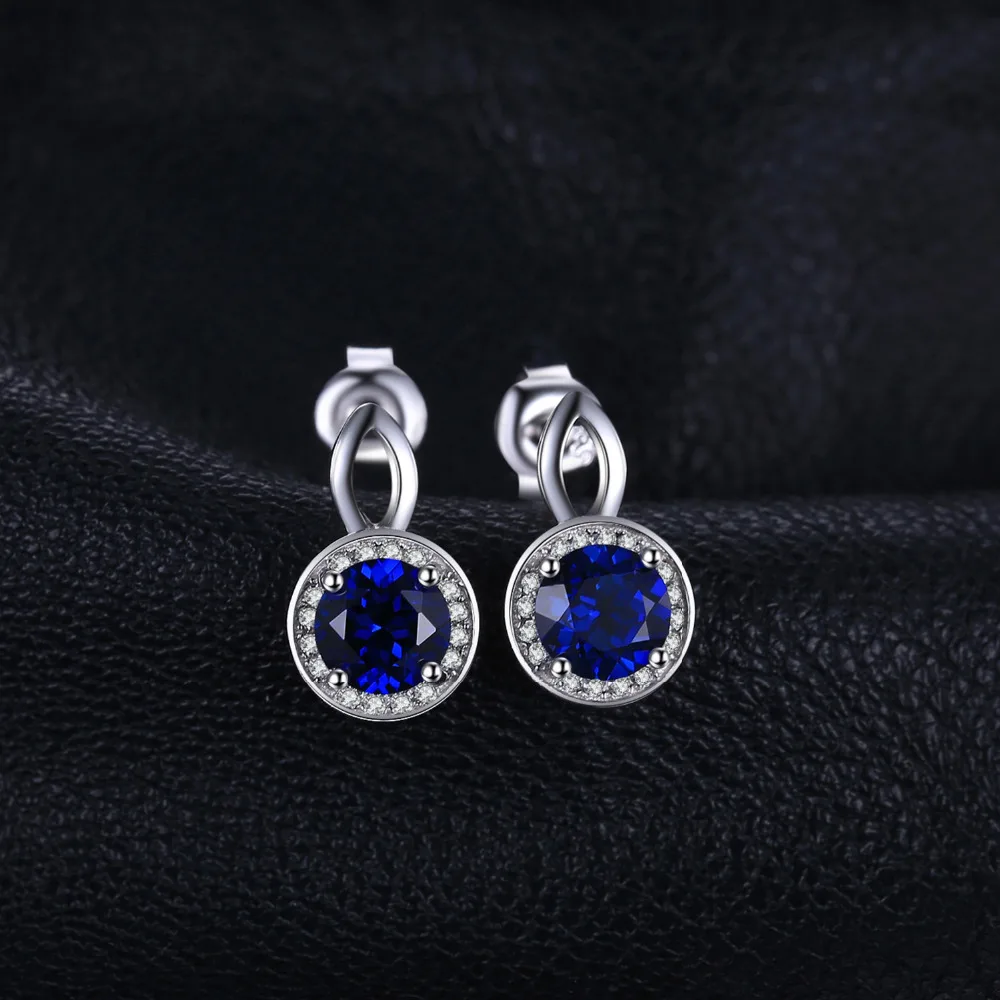 Jewelrypalace круглой огранки 4.8ct создан синий сапфир Halo Серьги одноцветное 925 серебро