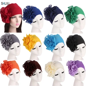 New Muslim Women Flower Hat Stretch Beanie Turban Elastic Bonnet Chemo Hair Loss Cap Cancer Cap Head in India