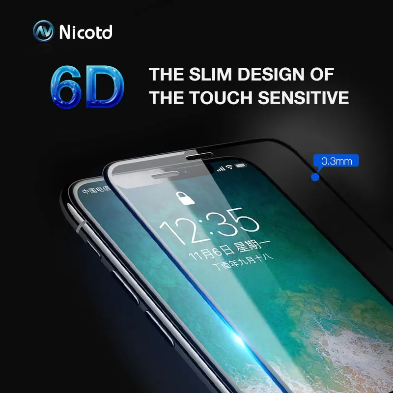Nicott полное покрытие 6D Edge закаленное стекло для iPhone X 7 8 6 6s Plus Защита экрана 10 7Plus