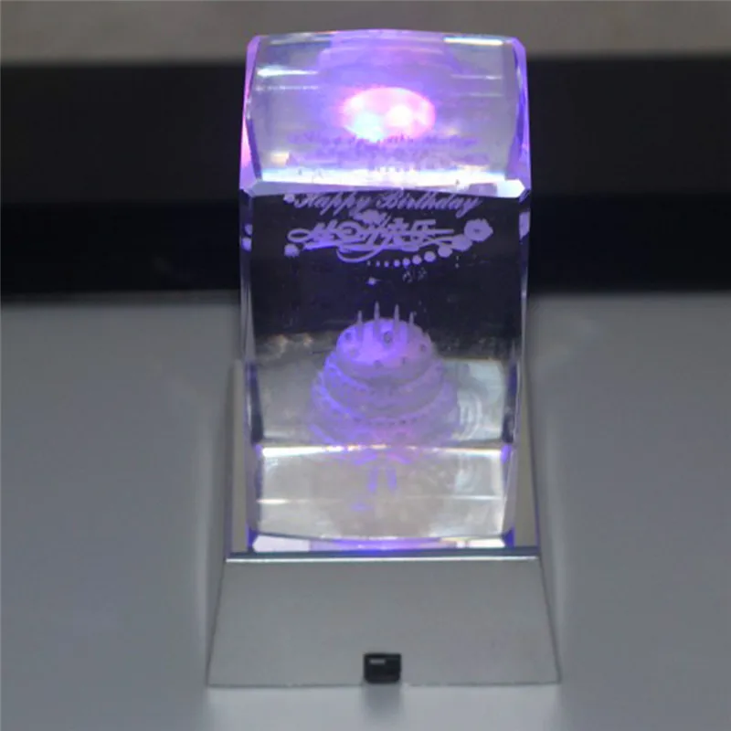 3 LEDs Luminous Base Light Crystal Glass Transparent Objects Display Colorful Square Figurine Stand | Лампы и освещение