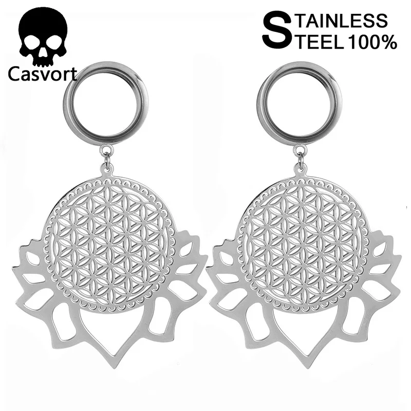 Casvort модные цветы жизни 316L серьги из нержавеющей стали сережки для пирсинга ювелирные изделия для тела Ушная вилка телесные украшения для пирсинга оптом