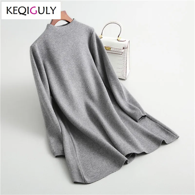 2018 высокое качество шерсть Смеси вязаный свитер платье Элегантный Водолазка с