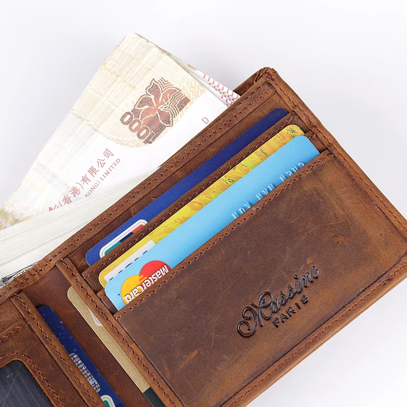 MS Повседневное Crazy Horse кожа Мода Для мужчин Организатор Slim Bifold Wallet Винтаж ID кредитных карт мешок денег кошелек Кофе q361