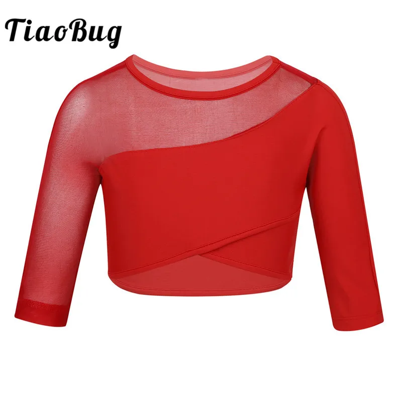 TiaoBug/Детские эластичные дышащие асимметричные топы для гимнастики с рукавами 3/4