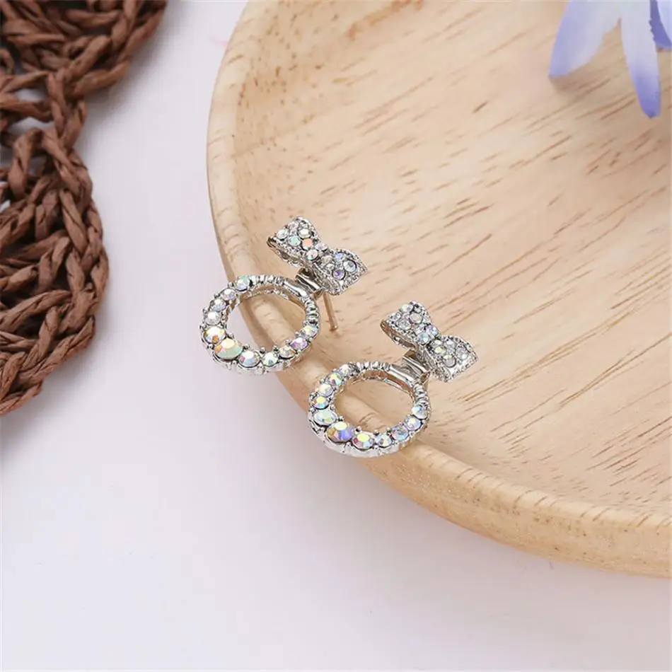 2018 новые корейские милые круглые красивые серьги со стразами и бантом для женщин