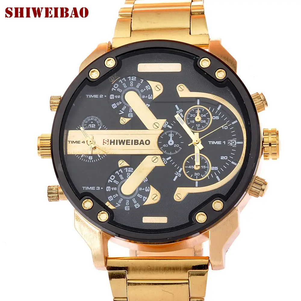 

SHIWEIBAO Luxury Watch Men Waterproof Dual Time Display Quartz Wrist Watch with Stainless Steel Band Quartz Wristwatches