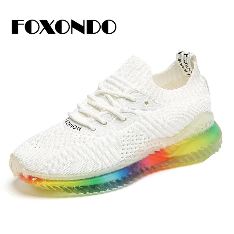 FOXONDO/Новинка 2019 года сезон весна Модные женские кроссовки на плоской платформе из