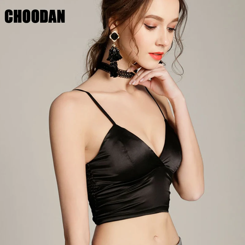 Кроп Топ женский атласный без рукавов с глубоким V образным вырезом|top camisole|deep v neck