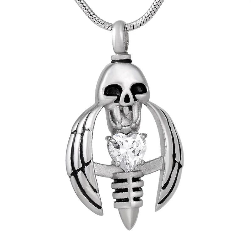 9793 череп крыло держать сердце кристалл кремации Neckalce урна кулон пепел держатель