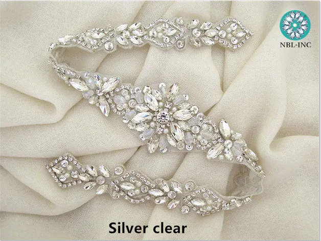 silver clear 1 шт.) свадебный пояс, Серебряные стразы, аппликация из розового золота, свадебная Аппликация из бисера, железная аппликация для свадебных платьев WDD0919 - Цвет: silver clear