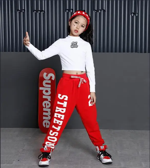 red 2pcs Tammy/весенние комплекты одежды для девочек детские черно-белые хлопковые футболки с длинными рукавами и штаны, комплект из 2 предметов, осенние детские костюмы в стиле хип-хоп - Цвет: red 2pcs