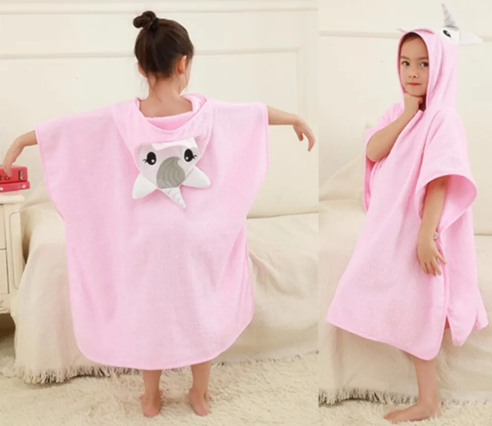

4 Styles Cotton 6 layers gauze embroidery large size children's cartoon hooded bathrobe unicorn cloak beach towel