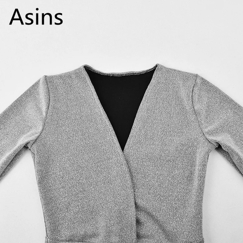 Платье женское демисезонное однотонное с v образным вырезом и длинным