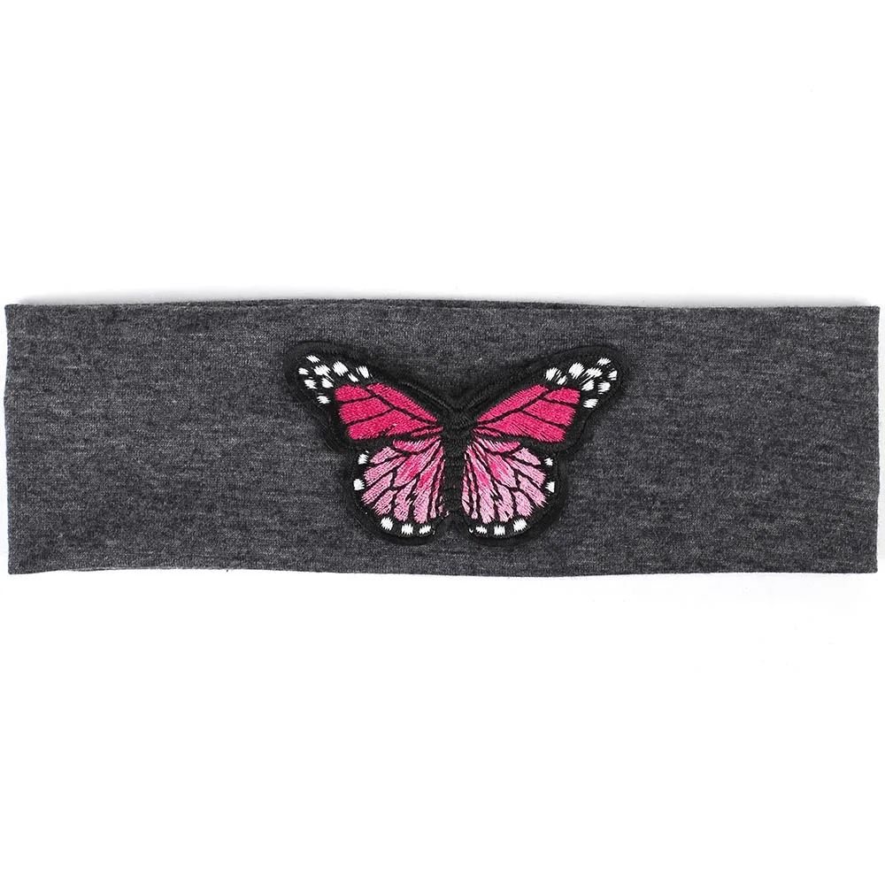 Pink Dark gray Geebro Детские Девочки волосы группы детей бабочка Детская повязка на голову тюрбан из хлопка плоская эластичная лента для волос аксессуары для волос DT723 - Цвет: Pink Dark gray
