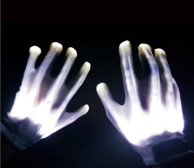 Белый Светодиодный неоновые перчатки Guantes светящиеся вечерние светильник на Хэллоуин реквизит светящиеся мигающие перчатки с черепом сценический костюм рождественские принадлежности - Цвет: Белый