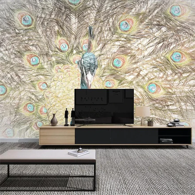 Wellyu современный минималистичный ручная роспись павлинье перо фон для телевизора