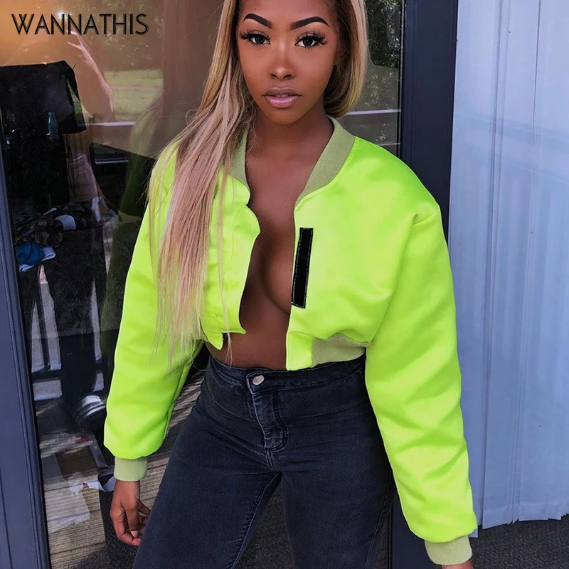 Куртка WannaThis Женская неоново зеленая модная повседневная верхняя одежда с