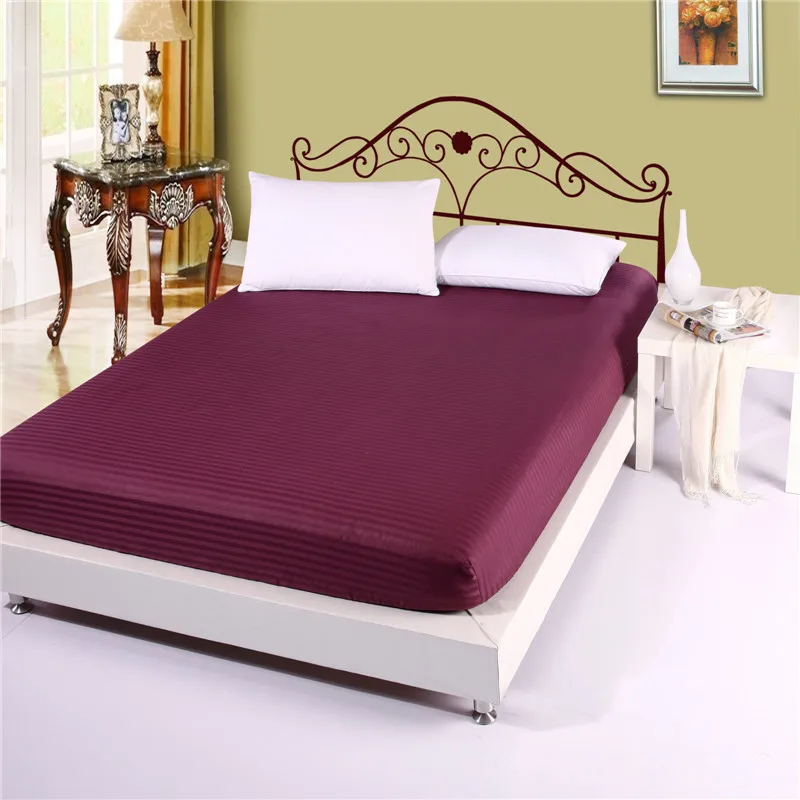 

2023 1pcs 100% Cotton Solid Color Fitted Sheet Stripe Mattress Cover Four Corners With Elastic Band Bed Sheet
