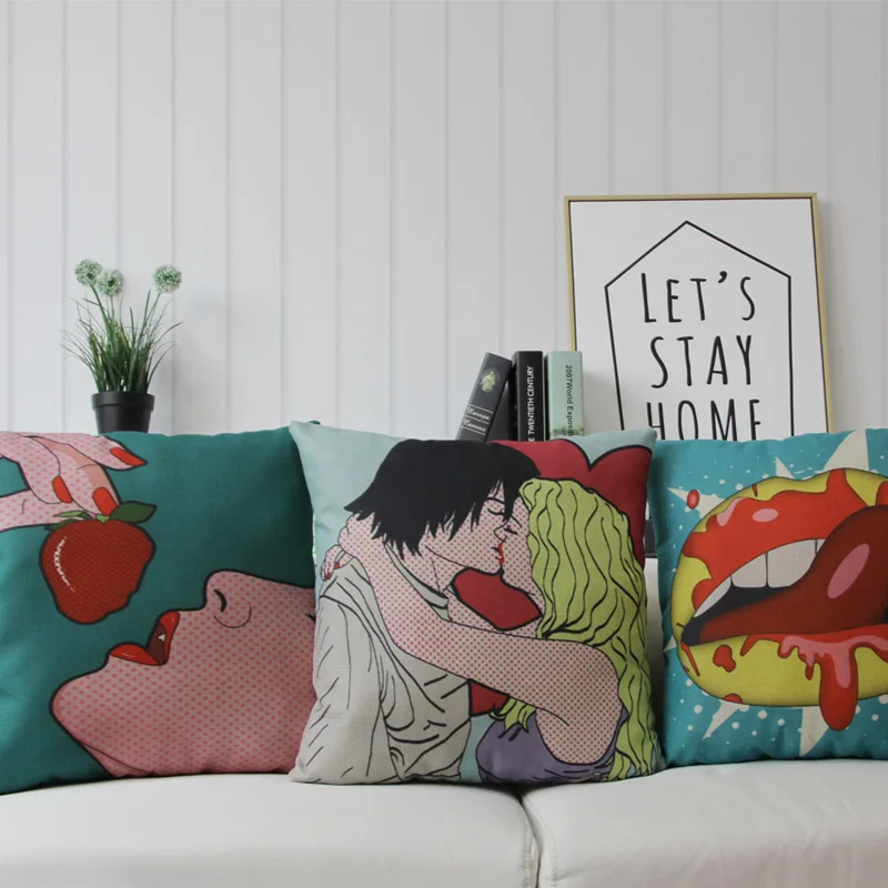 Наволочка с мультяшным принтом льняная ткань Вау бум поп наволочка для дивана