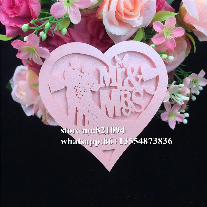 50Pcs laser cut Love heart Mr Mrs Seat Name RSVP table Cards Wedding Party Invitation wish for party home Decoration | Дом и сад